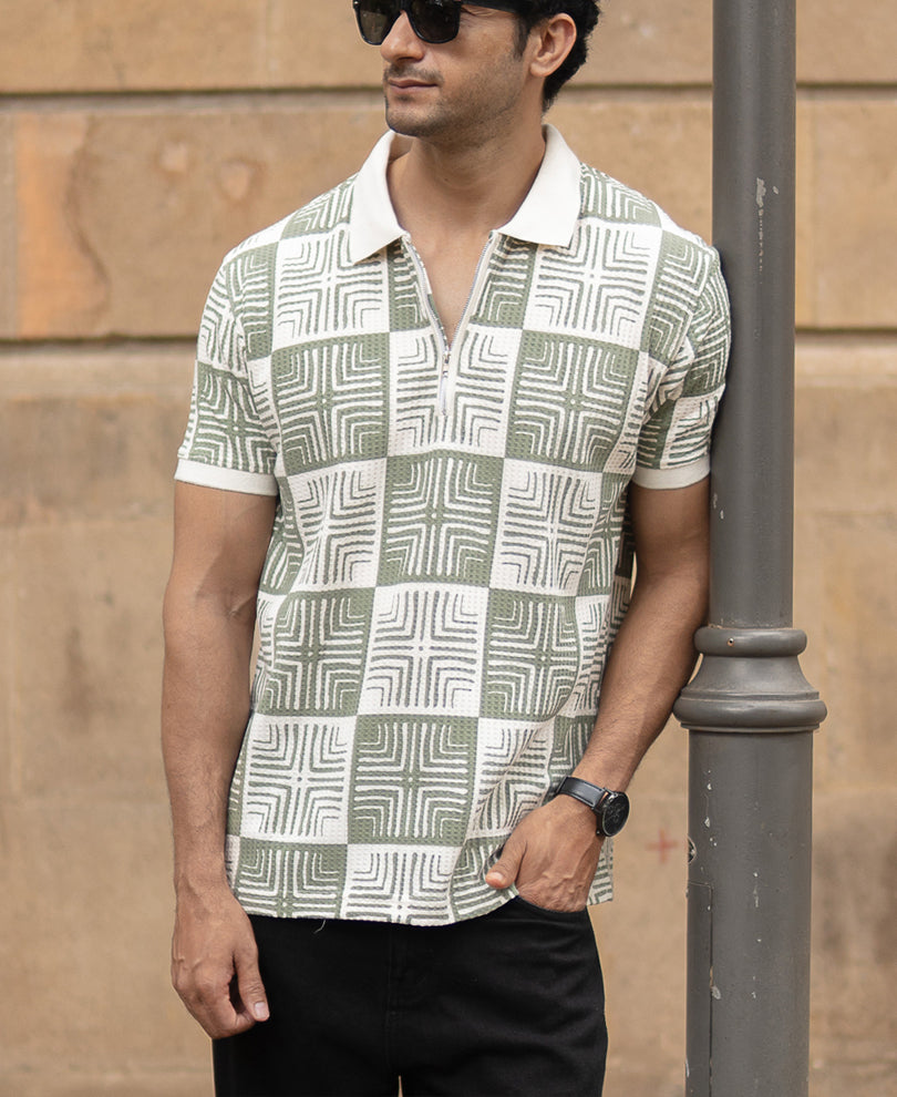 Sage Geometric Print T-Shirt