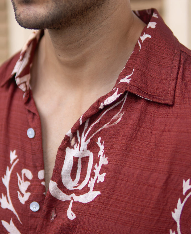 Brick Red Printed Flowy Shirt