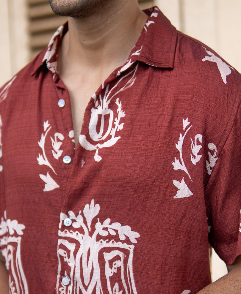 Brick Red Printed Flowy Shirt
