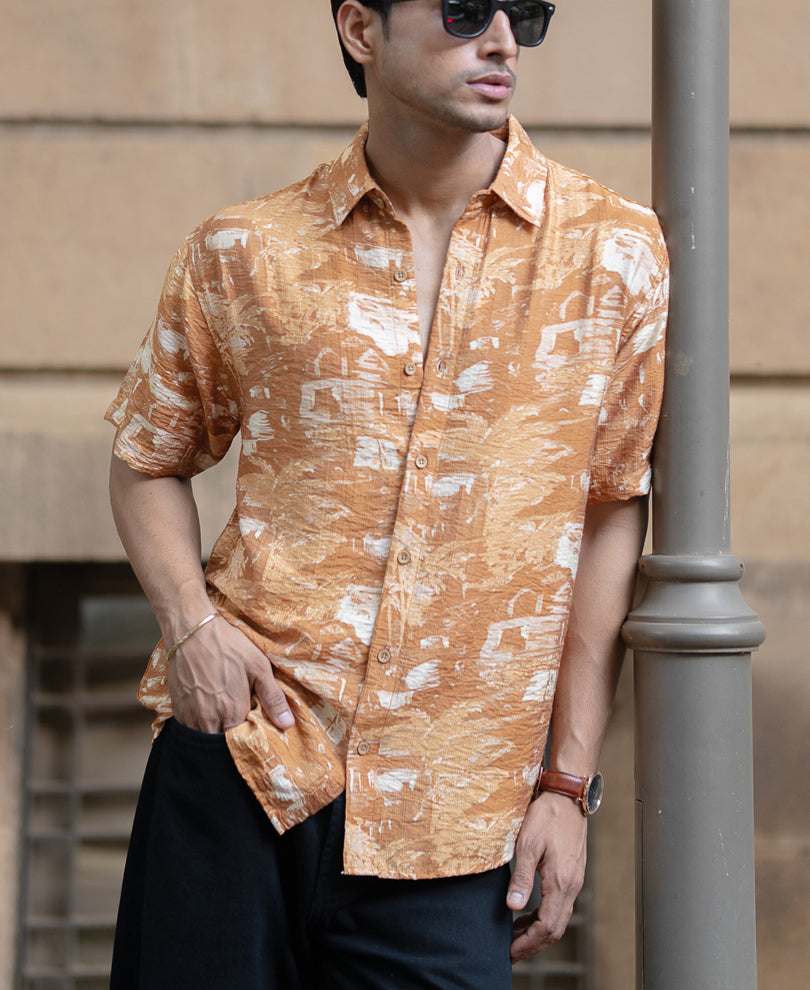 Mustard Abstract Print Flowy Shirt