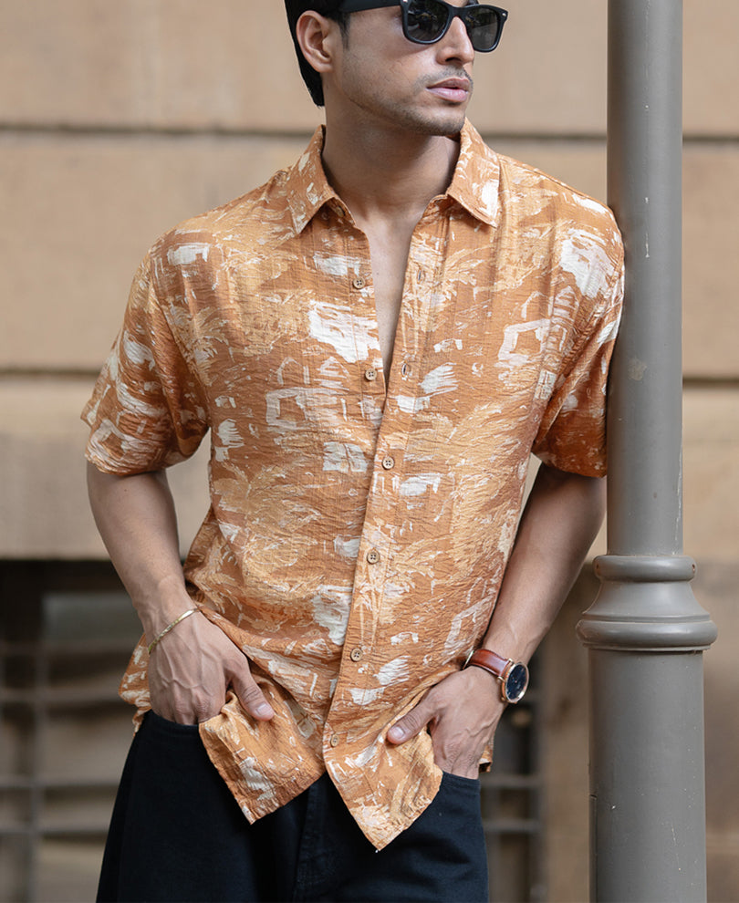 Mustard Abstract Print Flowy Shirt