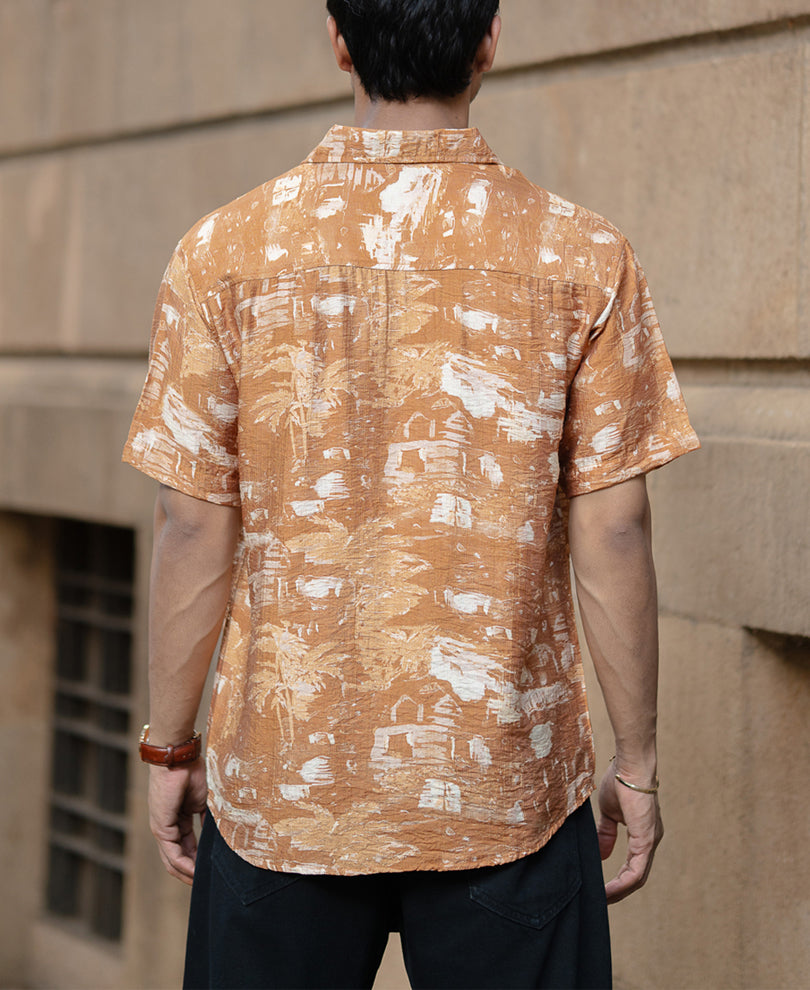 Mustard Abstract Print Flowy Shirt