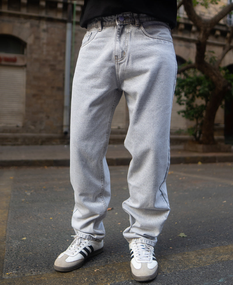 Mid Grey Washed Baggy Jeans