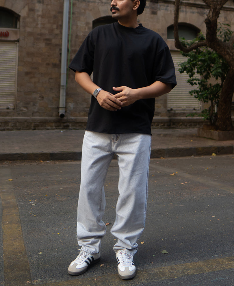 Mid Grey Washed Baggy Jeans