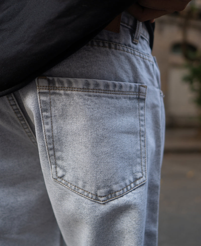 Mid Grey Washed Baggy Jeans