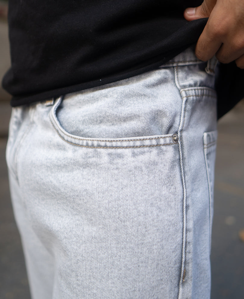 Mid Grey Washed Baggy Jeans