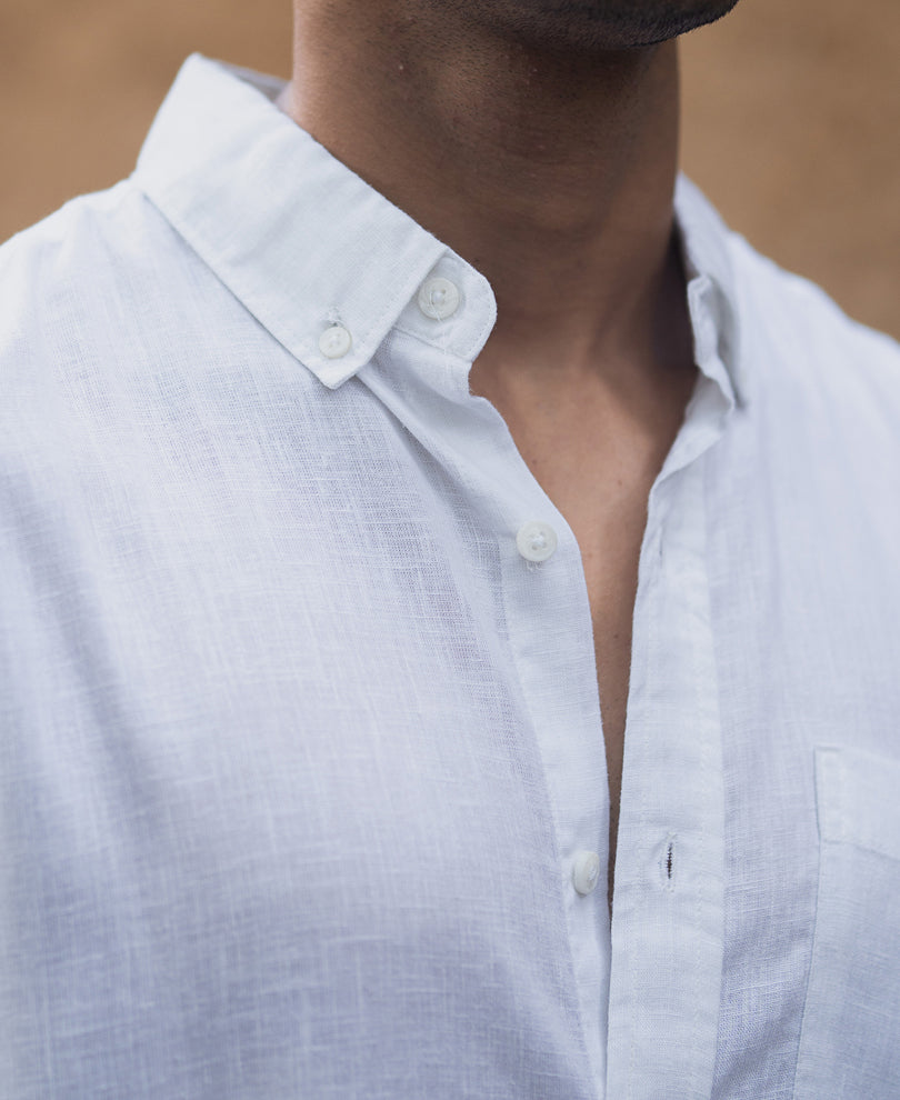 White Linen Blend Shirt