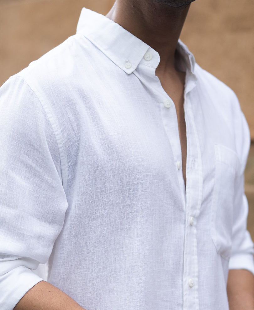 White Linen Blend Shirt