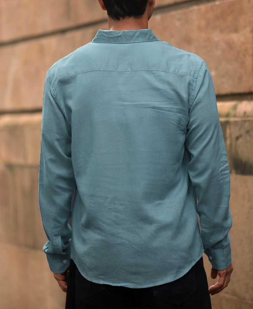 Dusty Blue Linen Blend Shirt