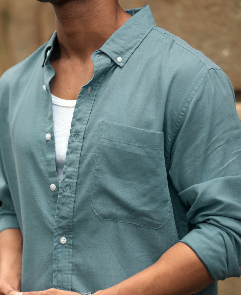 Dusty Blue Linen Blend Shirt