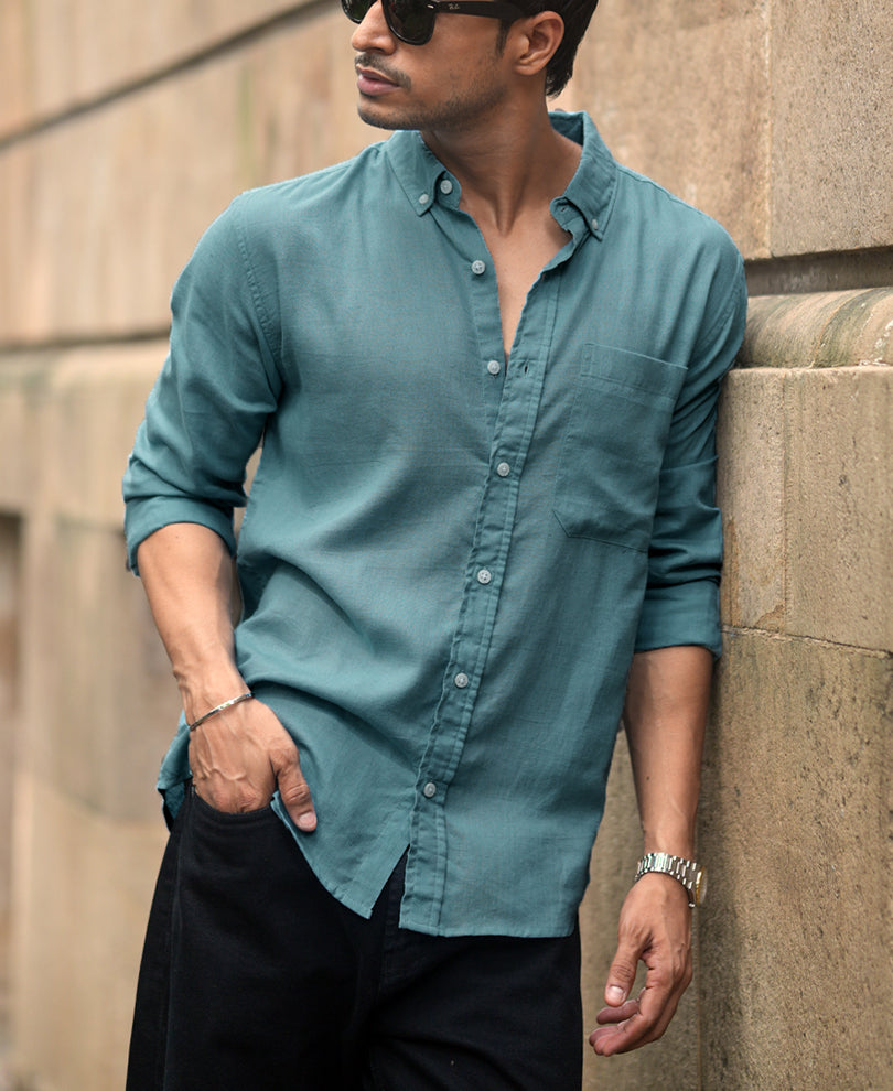 Dusty Blue Linen Blend Shirt