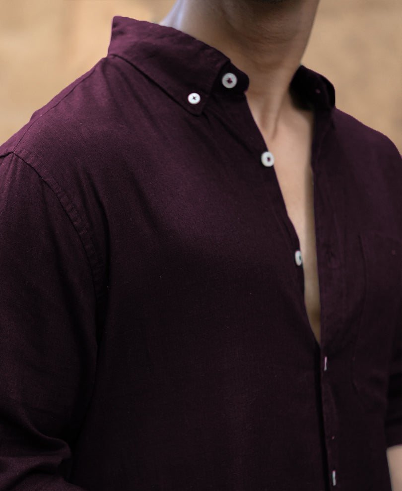 Dark Wine Linen Blend Shirt