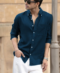 Airforce Blue Linen Blend Shirt