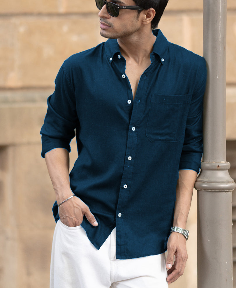 Airforce Blue Linen Blend Shirt