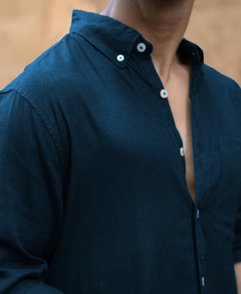 Airforce Blue Linen Blend Shirt