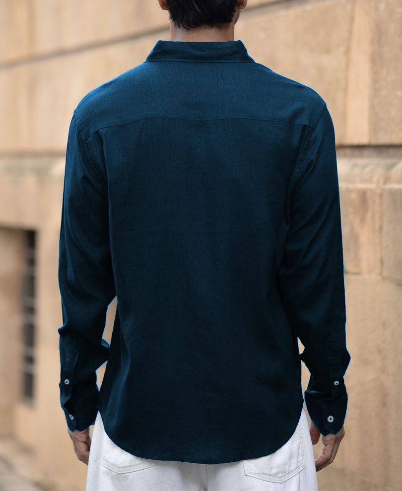 Airforce Blue Linen Blend Shirt