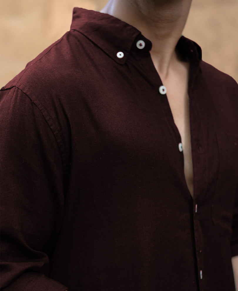 Wine Linen Blend Shirt