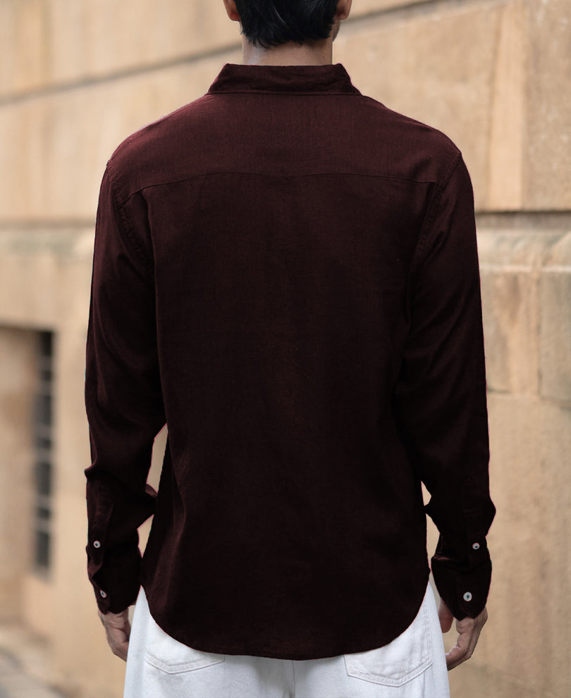 Wine Linen Blend Shirt