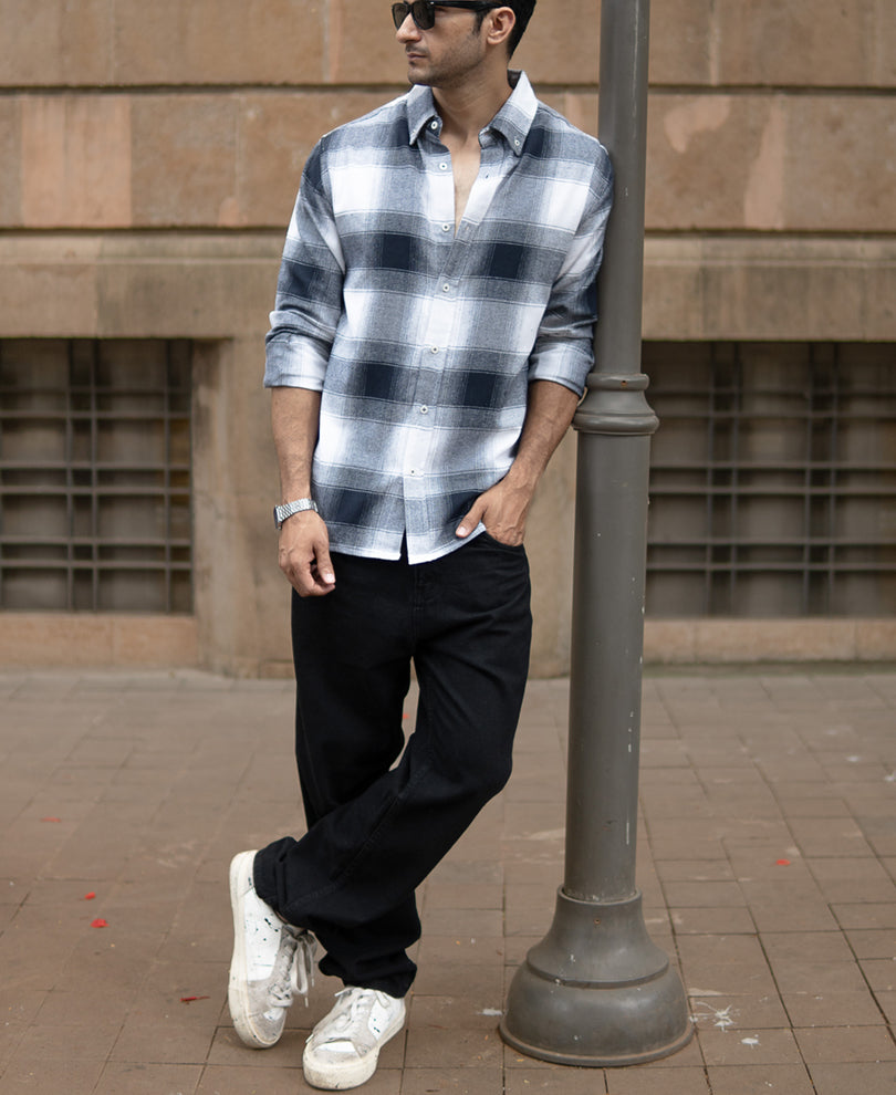 Navy Flannel Checks Shirt