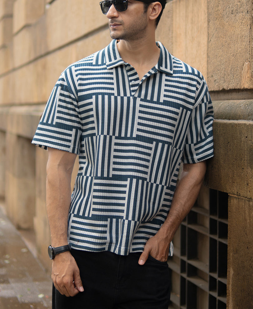 Blue Geometric Printed T-Shirt