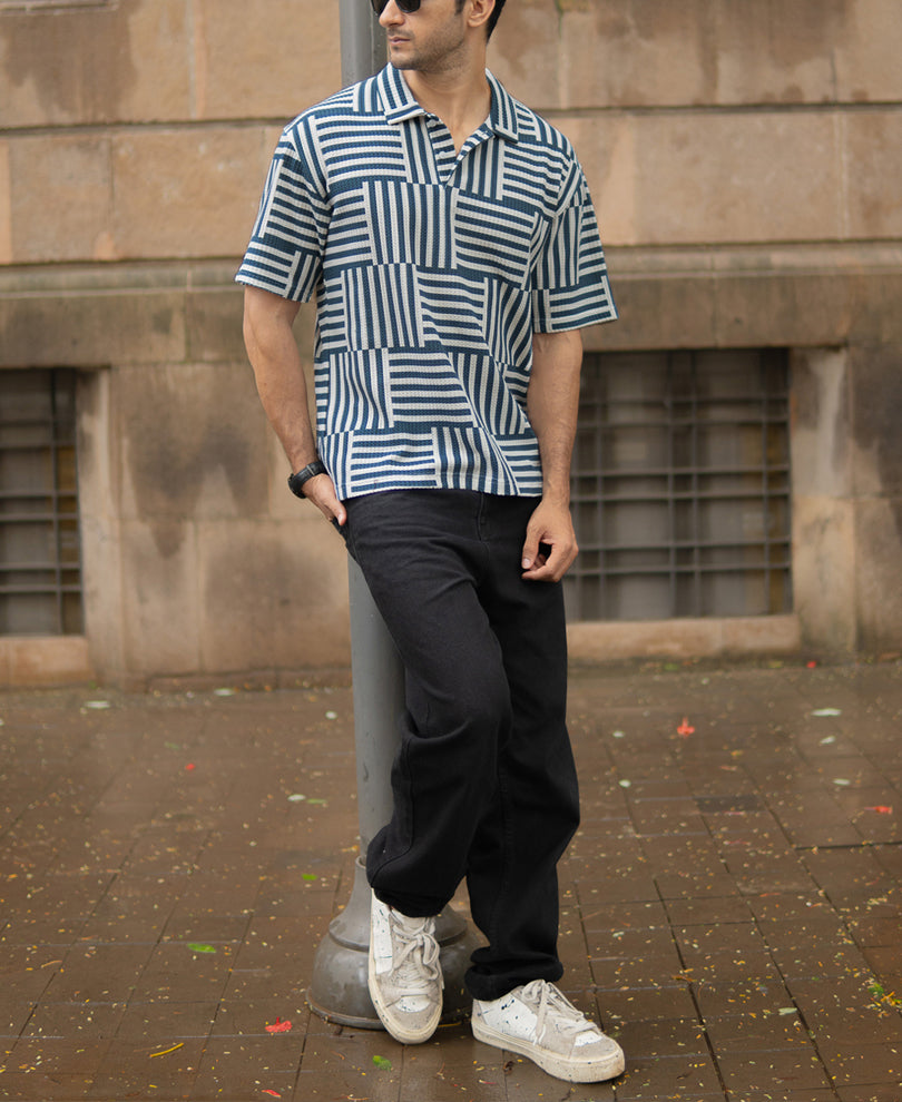 Blue Geometric Printed T-Shirt