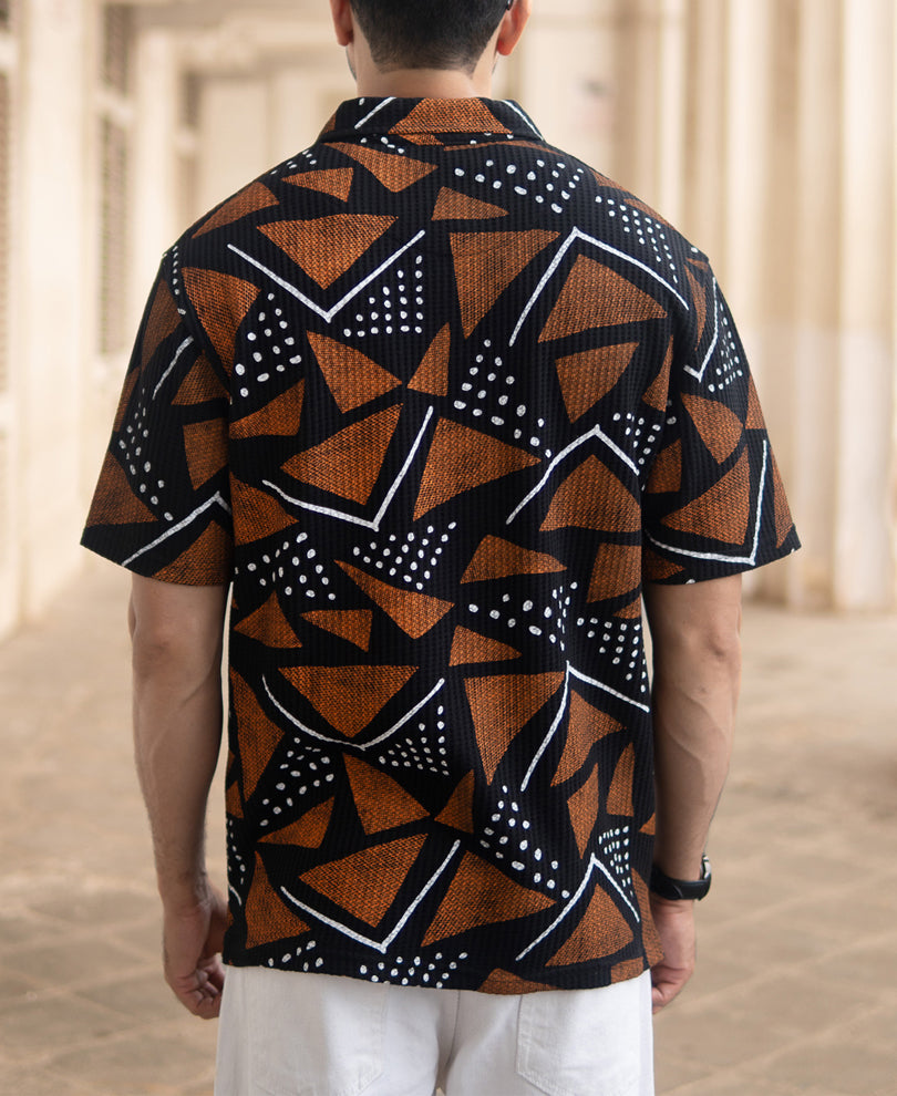 Black Geometric Print Polo T-Shirt
