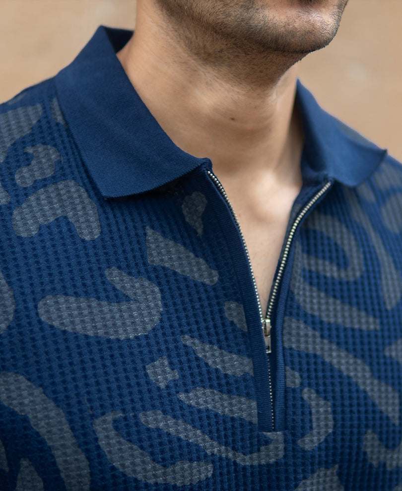 Navy Abstract Print Polo T-Shirt