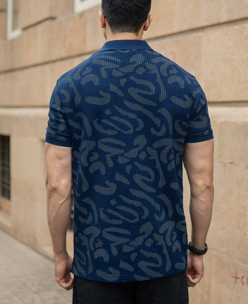Navy Abstract Print Polo T-Shirt