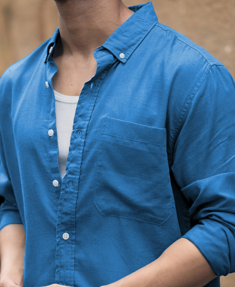 Cerulean Blue Linen Blend Shirt