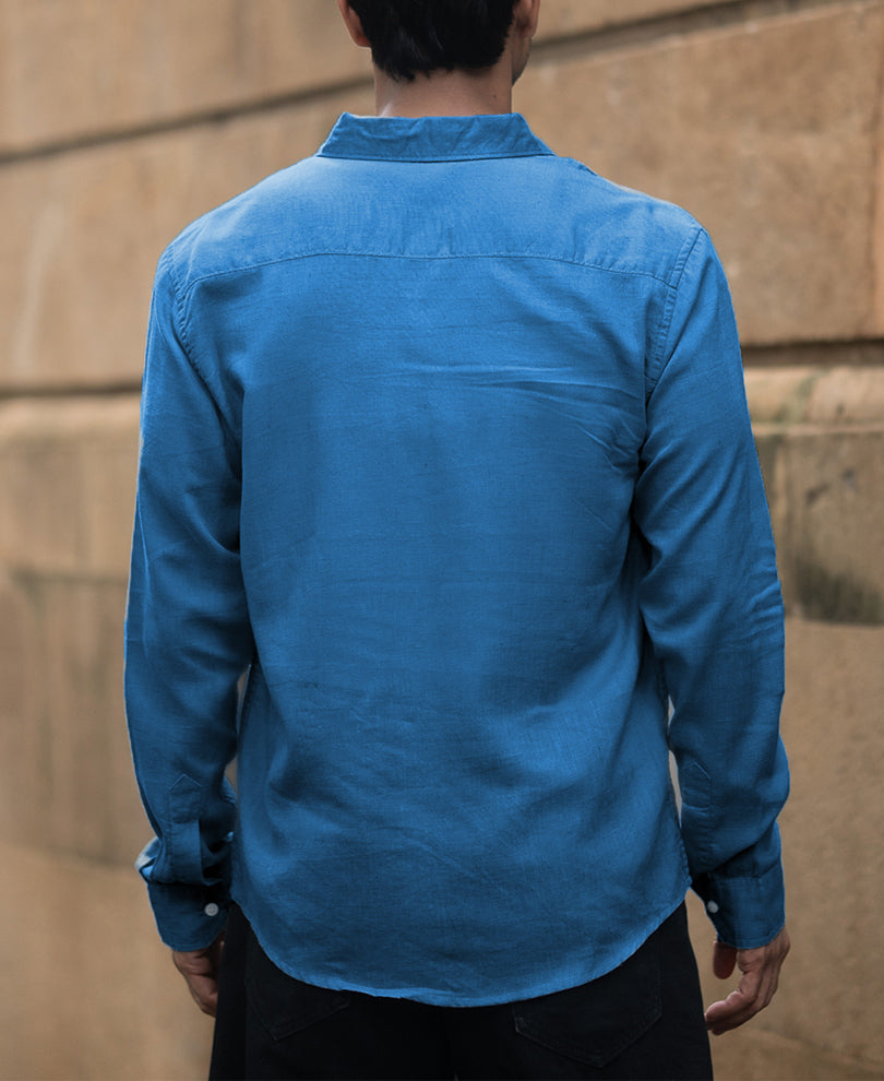 Cerulean Blue Linen Blend Shirt