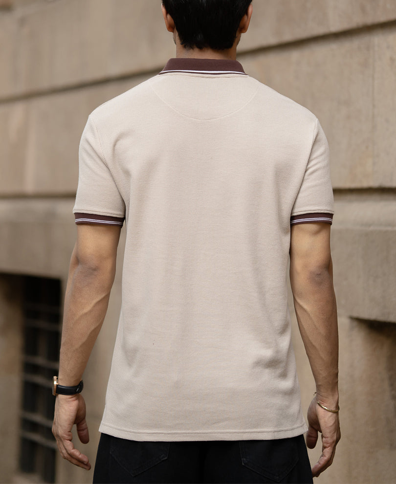 Beige Contrast Collar T-Shirt