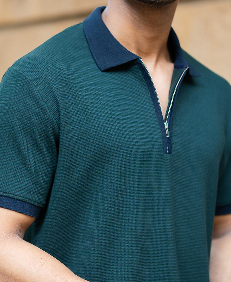 Bottle Green Contrast Collar T-Shirt