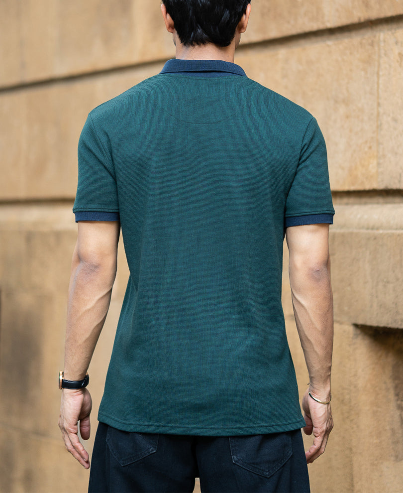 Bottle Green Contrast Collar T-Shirt