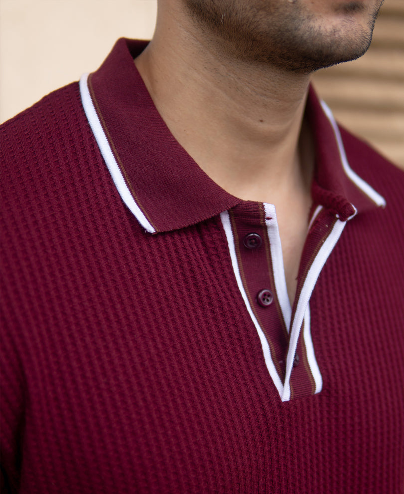 Wine Structured Polo T-Shirt
