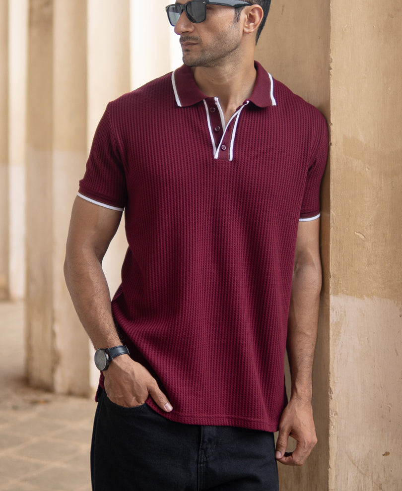 Wine Structured Polo T-Shirt