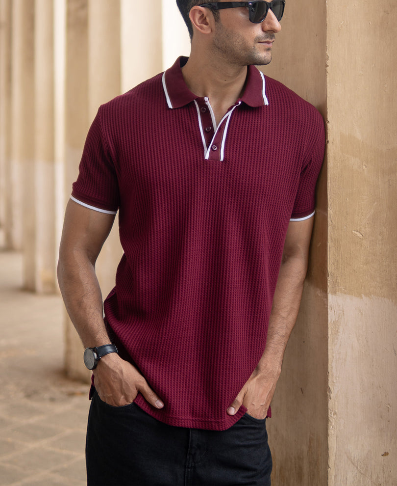Wine Structured Polo T-Shirt