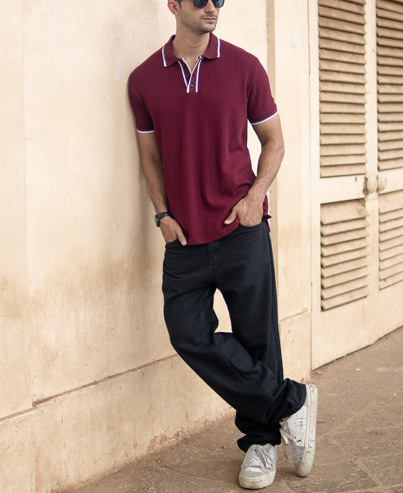 Wine Structured Polo T-Shirt