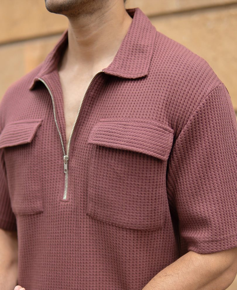 Coffee Zipper Polo With Pockets