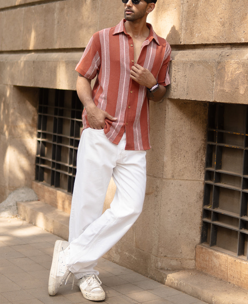 Rust Structured Stripe Shirt