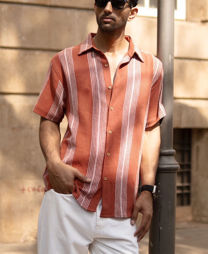 Rust Structured Stripe Shirt