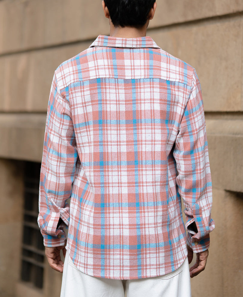 Dark Peach Structured Checks Shirt