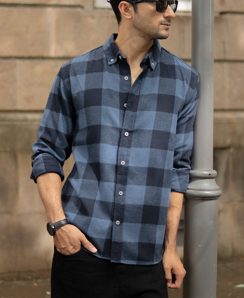 Blue Brushed Checked Shirt