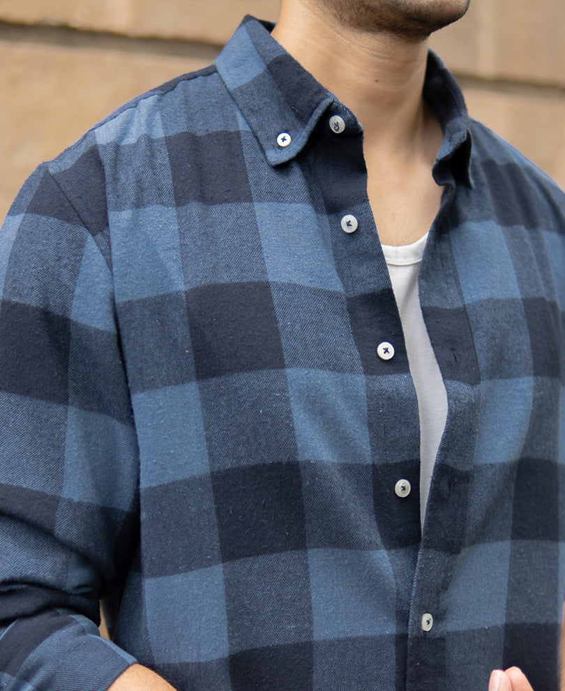 Blue Brushed Checked Shirt