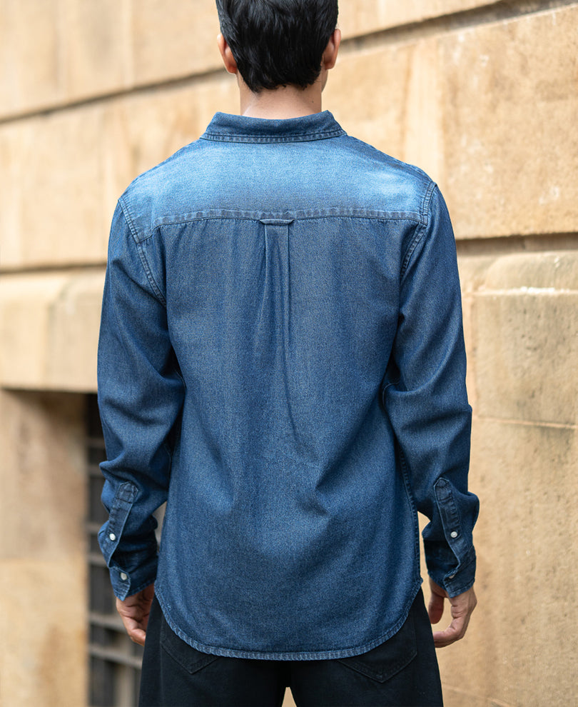 Dark Blue Washed Denim Shirt