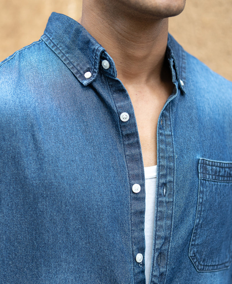Dark Blue Washed Denim Shirt