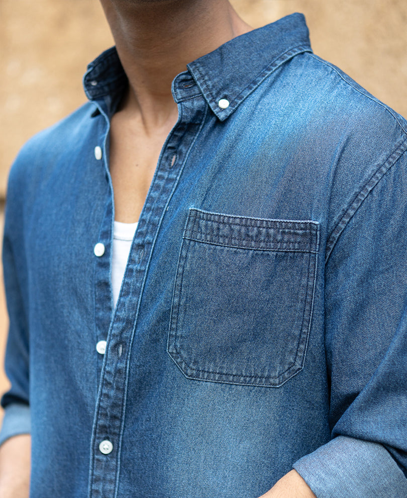 Dark Blue Washed Denim Shirt