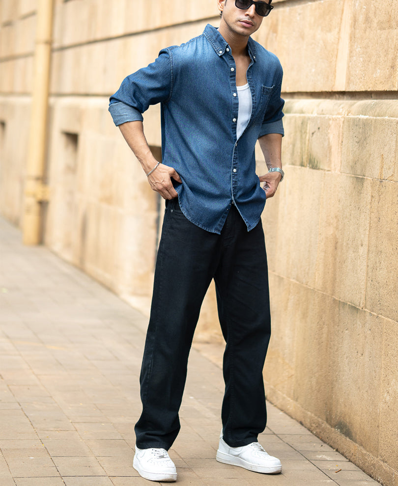 Dark Blue Washed Denim Shirt