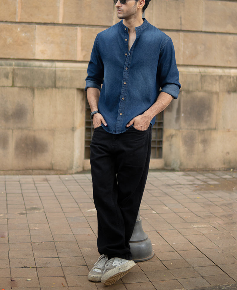 Mandarin Collar Denim Shirt