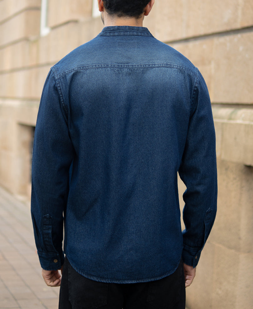 Mandarin Collar Denim Shirt