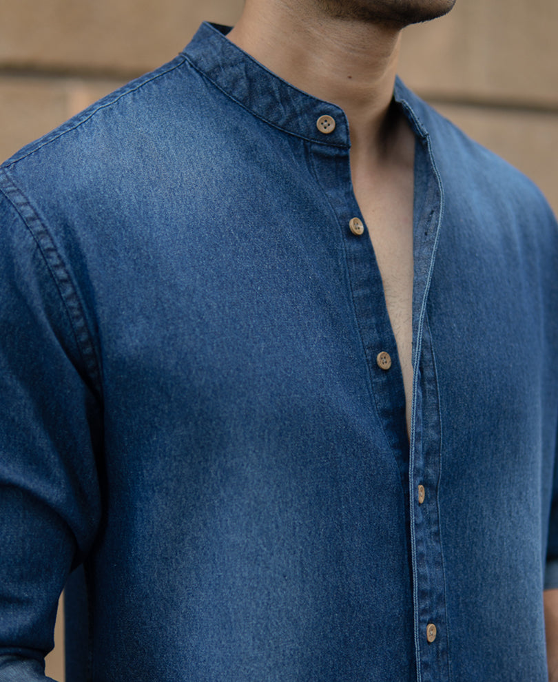 Mandarin Collar Denim Shirt